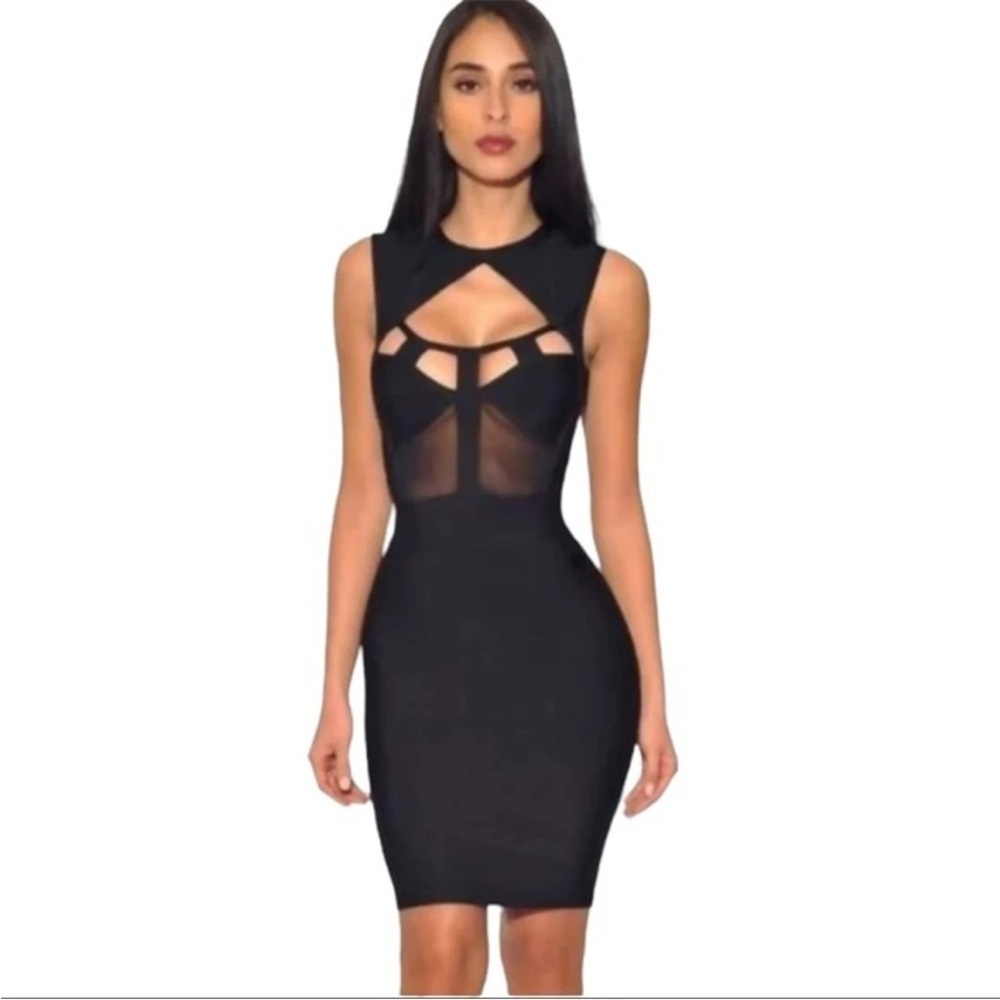 MISS CIRCLE‎ Bodycon Bandage Black Dress Domina Dominatrix Party Evening XS/S